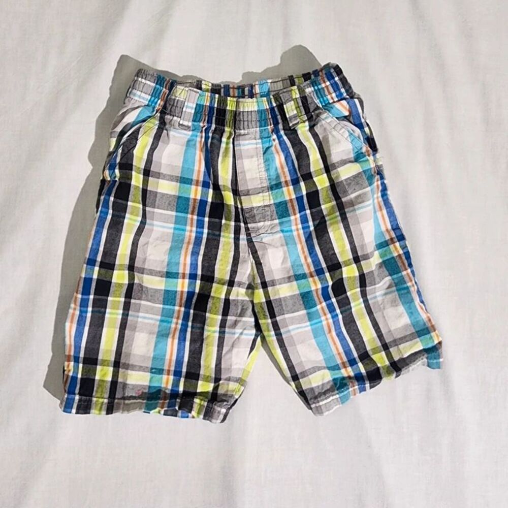 Garanimals Toddler Boys Plaid Shorts 5T Blue Green Yellow Elastic Waist Cotton